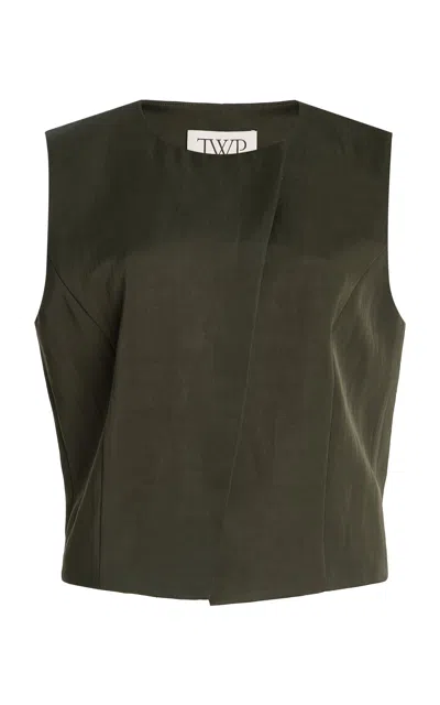 Twp High Neck Hidden Placket Vest In Green