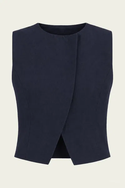 Twp High Neck Hidden Placket Vest In Night Sky In Blue