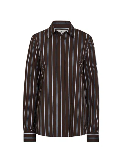 Twp Highway Striped Shirt In Brown
