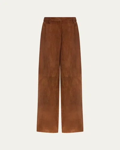 Twp Hudson St Suede Wide-leg Pants In Brown