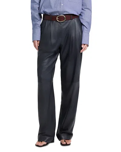 Twp Ivy Leather Pelat Front Pants In Blue