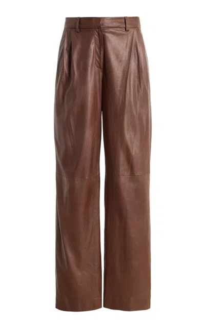 Twp Ivy Pleated Leather Trousers In Brown