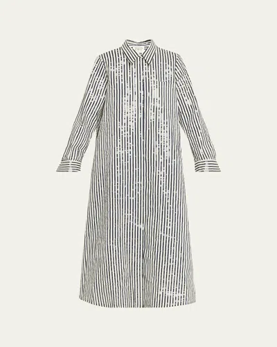 Twp Jenny's Gown Oversized Sequined Stripe Cotton Shirtdress In Multi