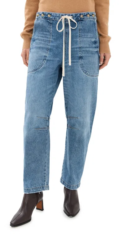 Twp Jetties Beach Pants With Drawstring Vintage Wash In Blue
