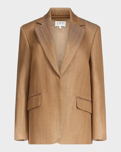 Twp Jillian Herringbone Linen-blend Blazer In Brown