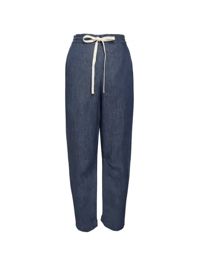 Twp Jj Drawstring Hemp Trousers In Blue