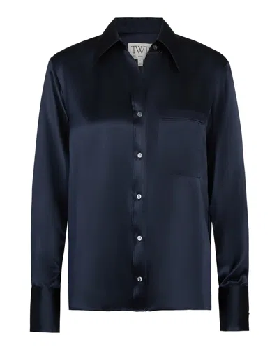 Twp Joey Shirt In Silk Charmeuse In Blue