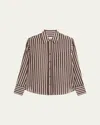 Twp Joey Striped Cotton-silk Shirt In Hot Fudge/turtle Dov