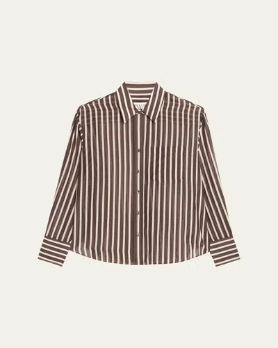 Twp Joey Striped Cotton-silk Shirt In Hot Fudge/turtle Dov