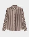 Twp Joey Striped Cotton-silk Shirt In Hot Fudge/turtle Dov