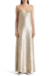 Twp Josephine Sequin Sleeveless Silk Gown In Light Gold