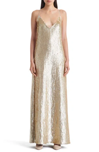 Twp Josephine Sequin Sleeveless Silk Gown In Gold