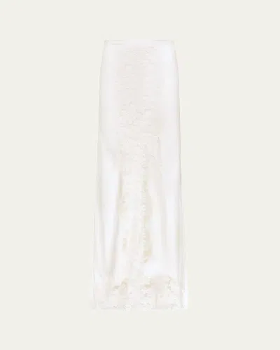 Twp Lace Silk Maxi Skirt In White