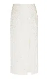 Twp Ladylike Crystal-embellished Denim Midi Skirt In White