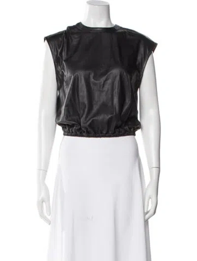 Pre-owned Twp Lamb Leather Crew Neck Crop Top In Black
