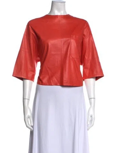 Pre-owned Twp Lamb Leather Crew Neck Crop Top In Orange