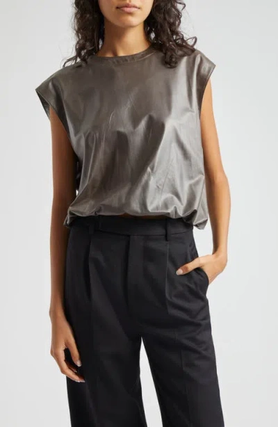 Twp Lamb Leather Muscle T-shirt In Fudge