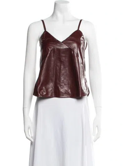 Pre-owned Twp Lamb Leather V-neck Top In Red