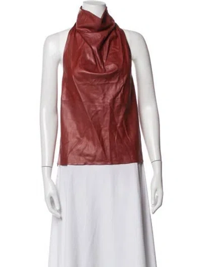 Pre-owned Twp Lambskin Cowl Neck Top In Red