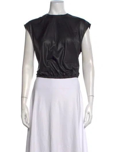 Pre-owned Twp Lambskin Crew Neck Crop Top In Black