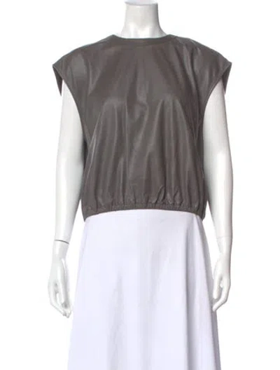 Pre-owned Twp Lambskin Crew Neck Crop Top In Gray