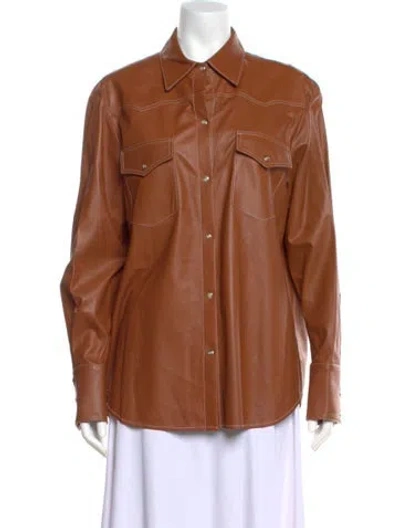 Pre-owned Twp Lambskin Long Sleeve Button-up Top In Brown