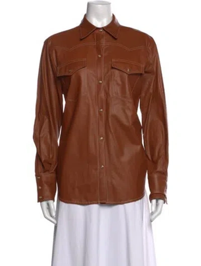 Pre-owned Twp Lambskin Long Sleeve Button-up Top In Brown