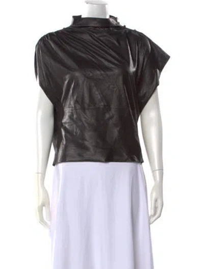 Pre-owned Twp Lambskin Mock Neck Top In Black