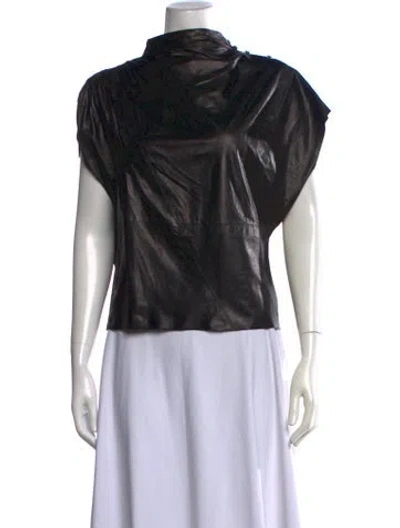 Pre-owned Twp Lambskin Mock Neck Top In Black