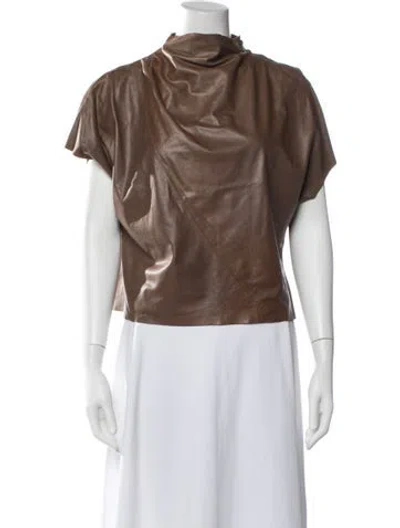 Pre-owned Twp Lambskin Mock Neck Top In Brown