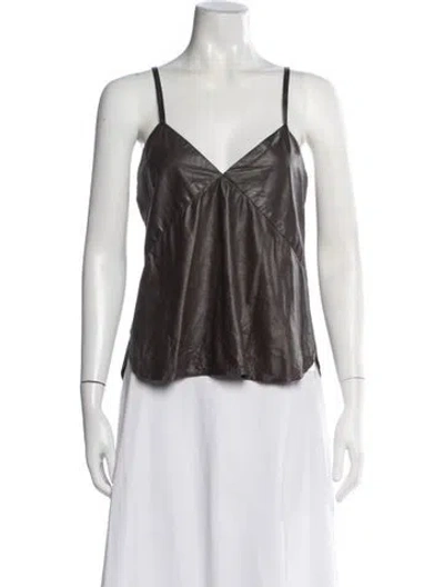 Pre-owned Twp Lambskin V-neck Top In Brown