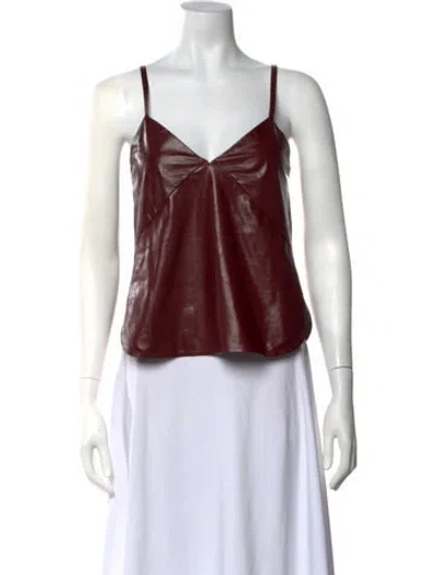 Pre-owned Twp Lambskin V-neck Top In Red