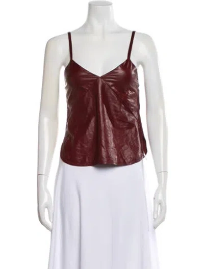 Pre-owned Twp Lambskin V-neck Top W/ Tags In Burgundy