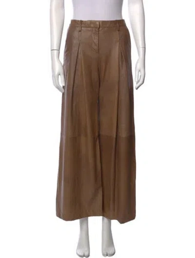 Pre-owned Twp Lambskin Wide Leg Pants In Brown
