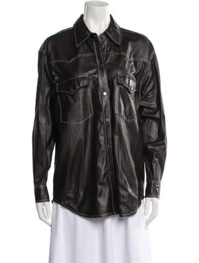 Pre-owned Twp Leather Long Sleeve Button-up Top W/ Tags In Black