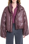 Twp Leather Raglan Puffer Jacket In Brown