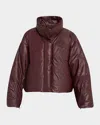 Twp Leather Raglan Puffer Jacket In Brown