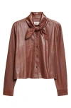 Twp Womens Cigar Tie-insert Long-sleeve Leather Shirt Xs In Brown