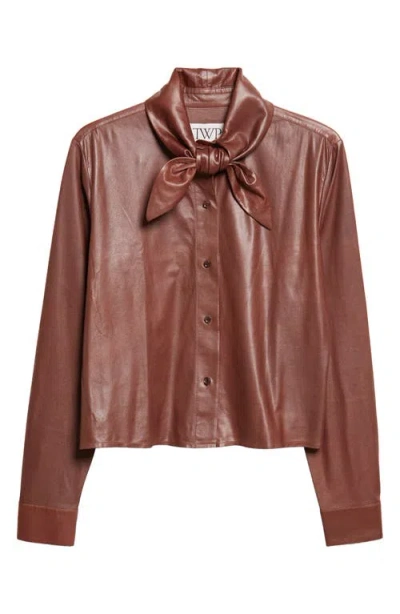 Twp Leather Tie Collar Button-up Shirt In Brown