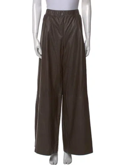 Pre-owned Twp Leather Wide Leg Pants In Brown