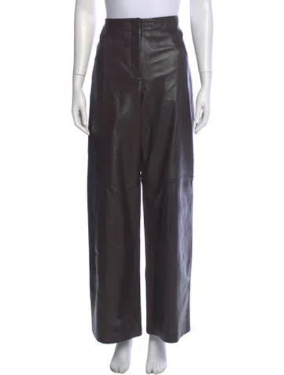 Pre-owned Twp Leather Wide Leg Pants In Gray