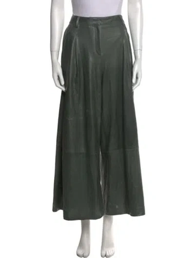 Pre-owned Twp Leather Wide Leg Pants In Green