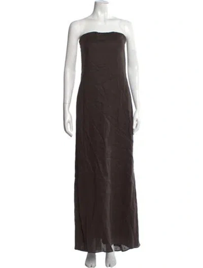 Pre-owned Twp Linen Long Dress In Brown