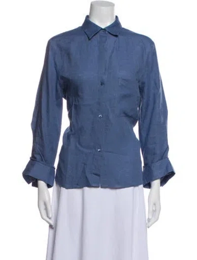 Pre-owned Twp Linen Long Sleeve Button-up Top In Blue