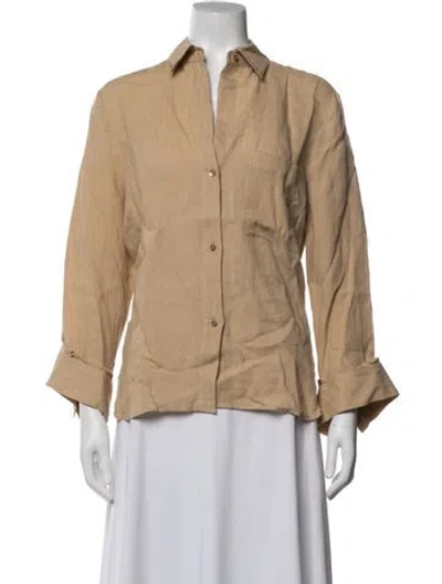 Pre-owned Twp Linen Long Sleeve Button-up Top In Neutrals