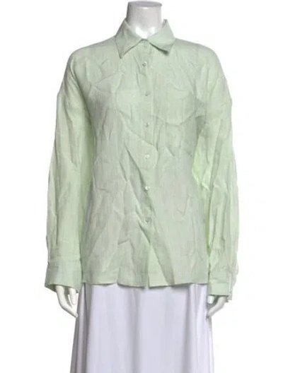Pre-owned Twp Linen Long Sleeve Button-up Top W/ Tags In Green