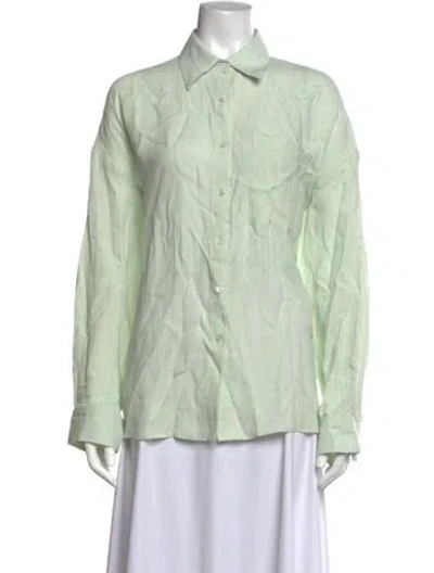 Pre-owned Twp Linen Long Sleeve Button-up Top W/ Tags In Green