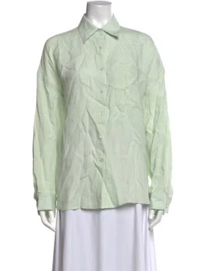 Pre-owned Twp Linen Long Sleeve Button-up Top W/ Tags In Green