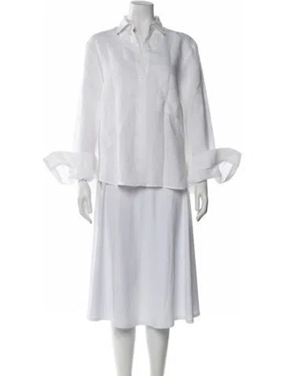 Pre-owned Twp Linen Long Sleeve Button-up Top In White