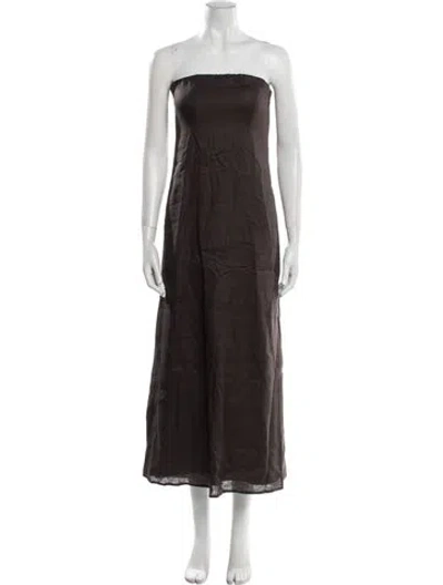 Pre-owned Twp Linen Midi Length Dress In Brown